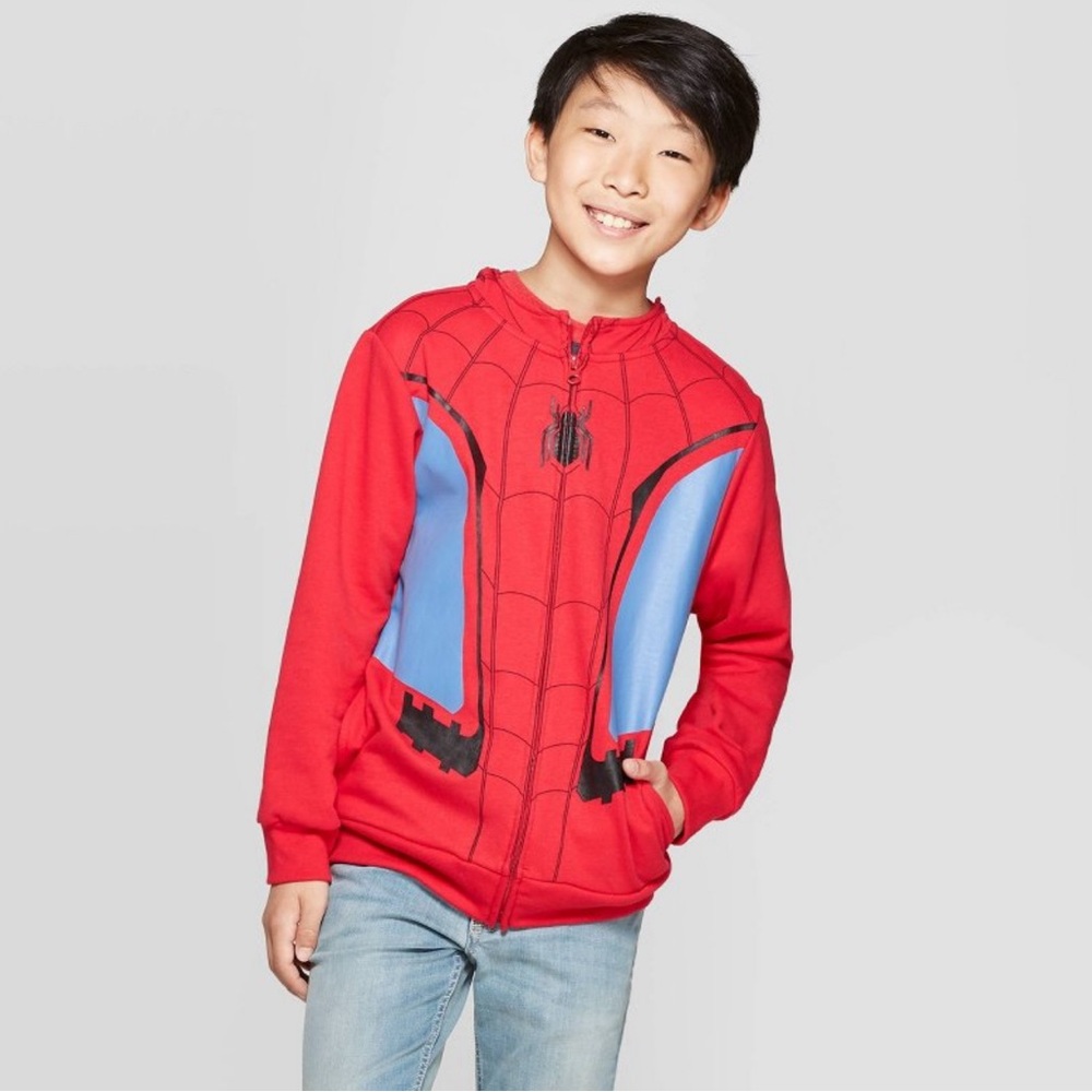 Boys Spider-Man fleece zip up sweatshirt, size medium.